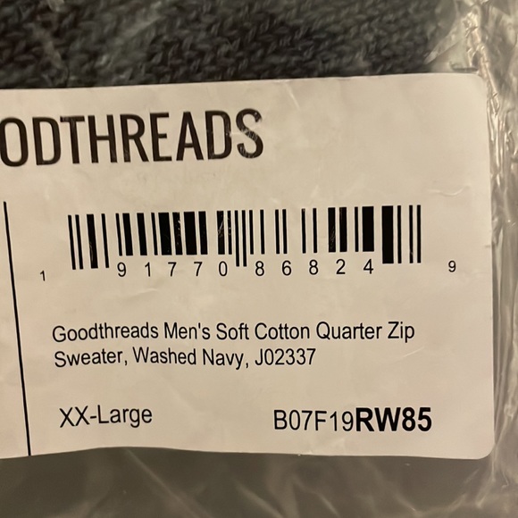 GoodThreads Men’s Soft Cotton Quarter Zip Sweater XXL Color: Washed Navy NWT - Picture 8 of 9